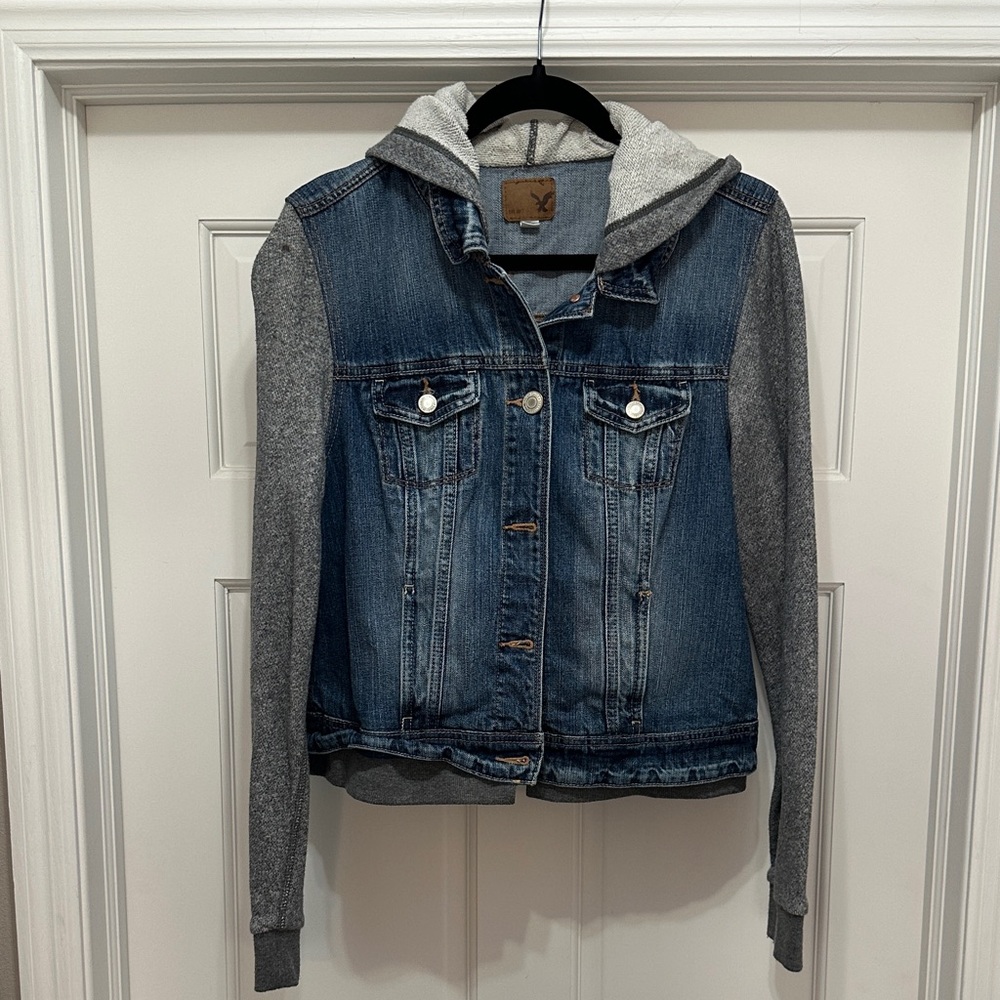 American Eagle Outfitters Denim Jacket with Gray Sleeves